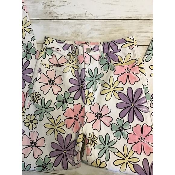 Hippie Boho Cottage core HIGH RISE Floral denim flare jeans Small - Picture 7 of 9